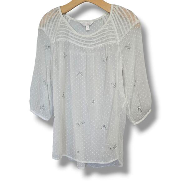 LC Lauren Conrad Women’s Medium White Chiffon Peasant Top Semi-Sheer - Picture 2 of 9